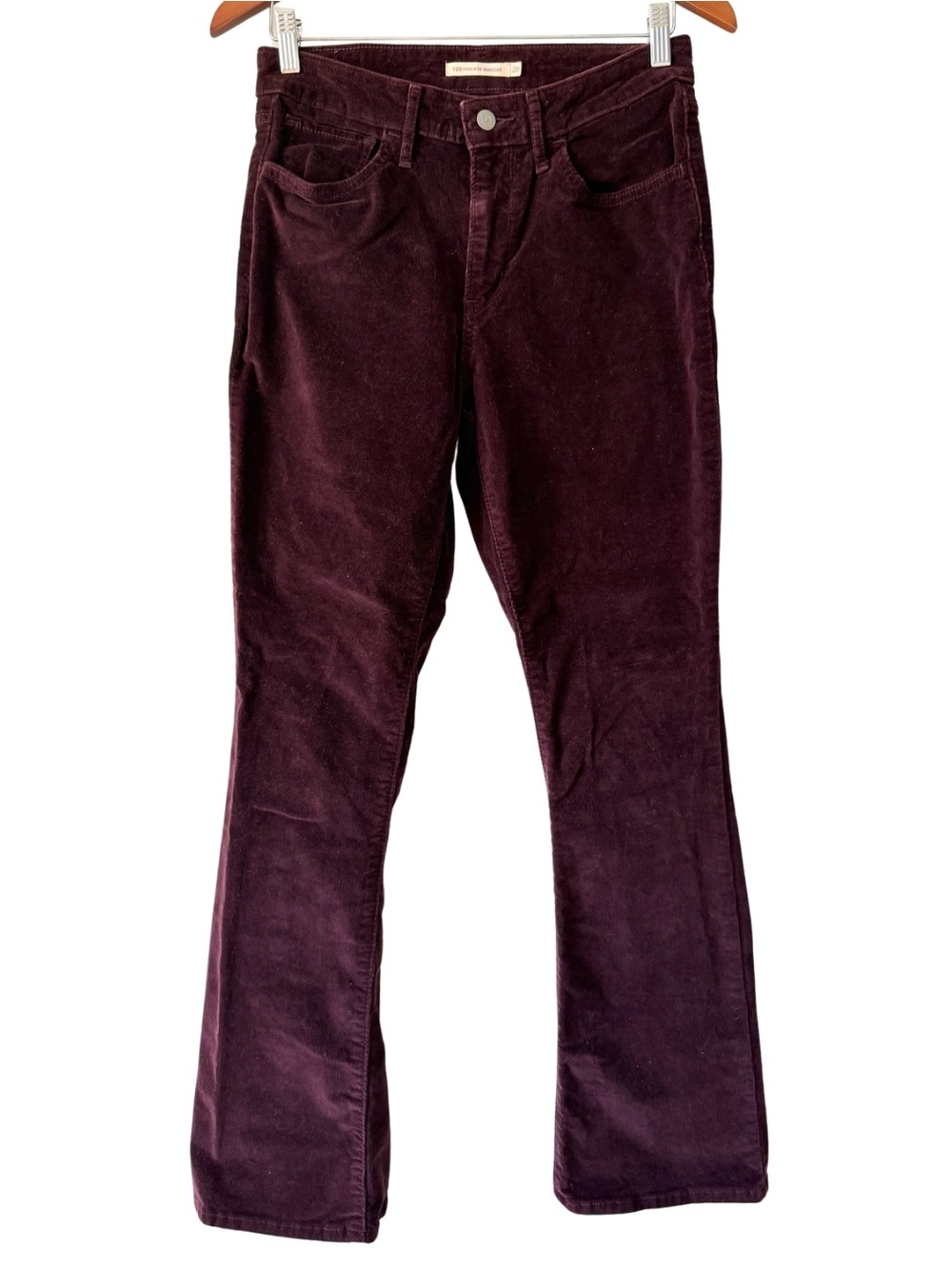 Levi's 725 High Rise Boot Cut Corduroy Jeans Maroon Red Womens 28 Stretch Retro